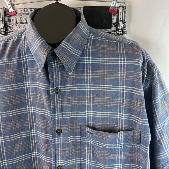 Vintage Blue Plaid Madison Trader Silk and Cotton Blend Size L - Picture 3 of 15